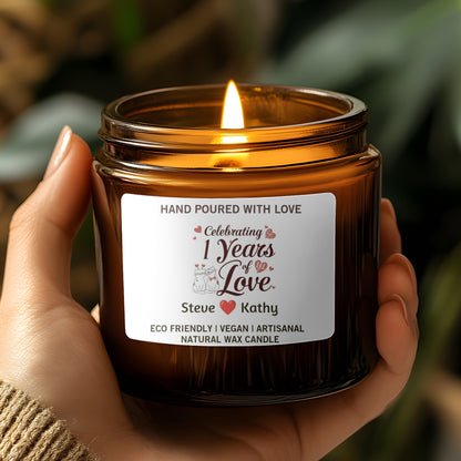 Wedding Any Year Anniversary Candle Gift for Couple - Personalized Scented Candle for her - Unique Wax Anniversary candle for him