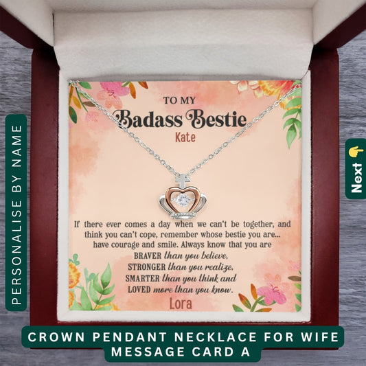 "To My Badass Bestie" – You’re the Spark in My Life, Necklace With Personalized Message Card