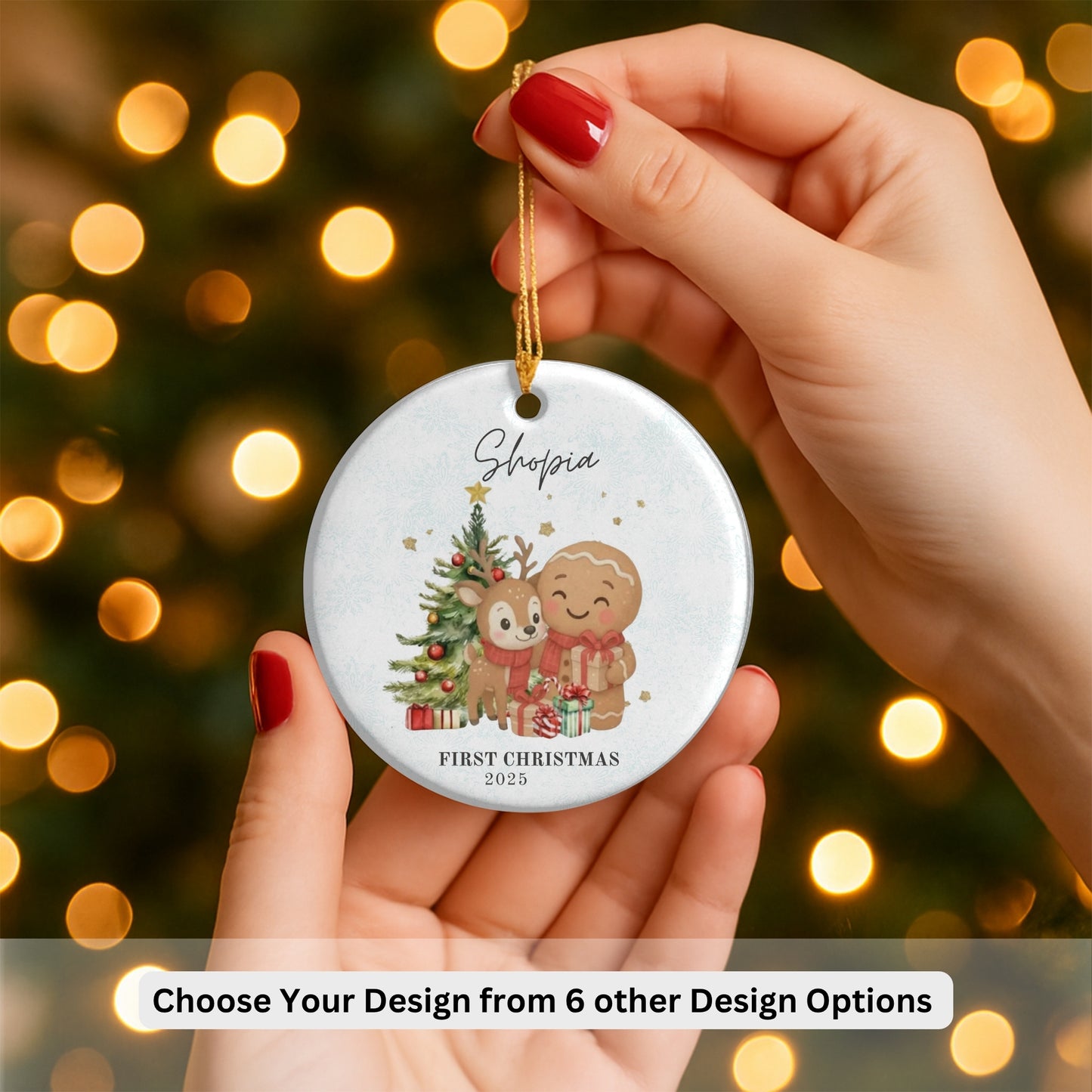 Baby's First Christmas Decoration| Personalised Baby's 1st Christmas Scene Decoration | Keepsake Christmas Bauble Gift Ceramic Ornament
