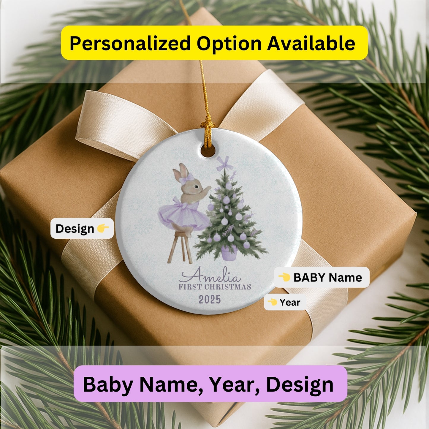 Baby Girl First Christmas Ornament, Personalized Baby Christmas Ornament, Baby's First Christmas, Christmas Keepsake, Custom Baby Ornament