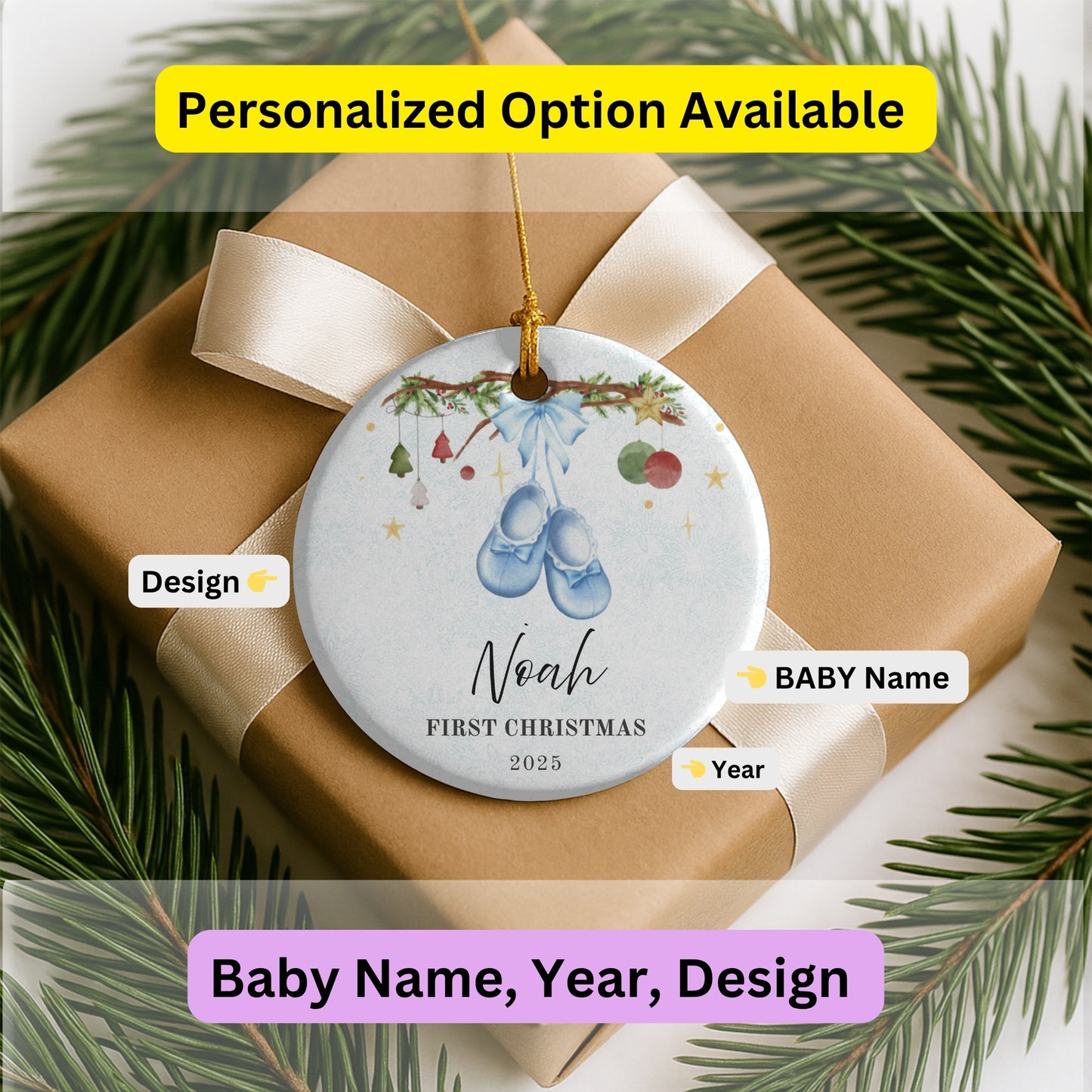 Babys First Christmas Ornament 2025, Personalized Baby Boy First Christmas Ornament, Baby Boy Baby Shower Gift, Baby's Family Keepsake