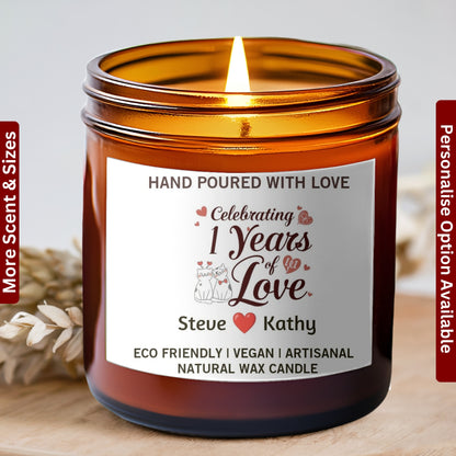 Wedding Any Year Anniversary Candle Gift for Couple - Personalized Scented Candle for her - Unique Wax Anniversary candle for him
