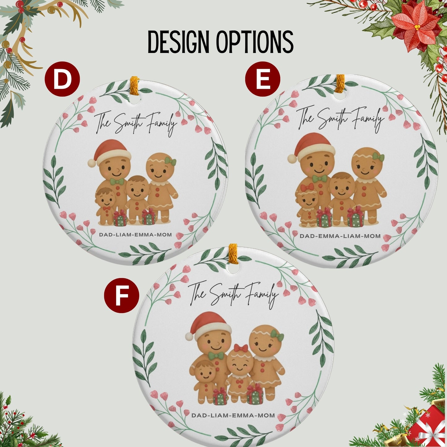 Personalized Family Ornament, Christmas Gift For Family, Family With Names,Christmas Ornament, Custom Family Gift, Custom Gingerbread Family