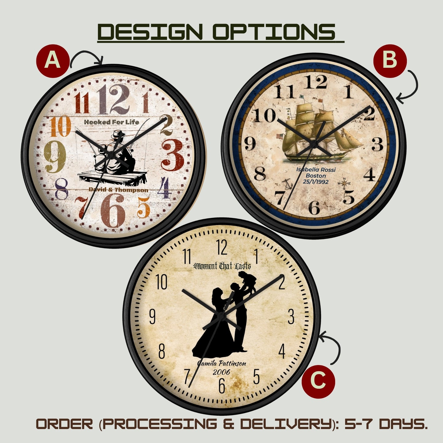 Personalized Father Son Fishing Wall Clock – Rustic Wooden Clock, Hooked for Life Gift, Custom Names, Dad & Son Keepsake, Father’s Day Gift