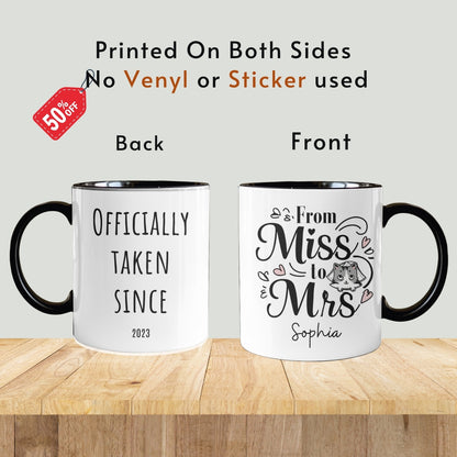 Personalized Future Mrs Mug, Personalised Name Cat Mug Gift Bride to Be, Bridal Shower Gift, Wedding Mug, Custom Name Fiance Coffee Cup