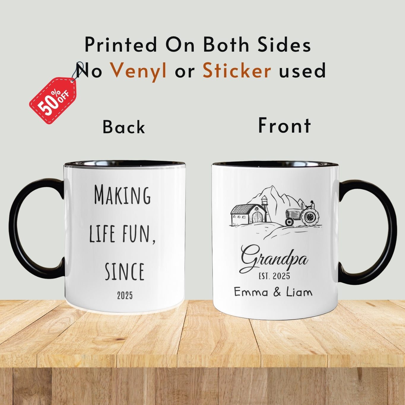 Custom Grandpa Mug, Personalized Grandpa Mug, Wildflowers Grandfather Mug, Customized Grandfather Gifts, Gift for Grandpa