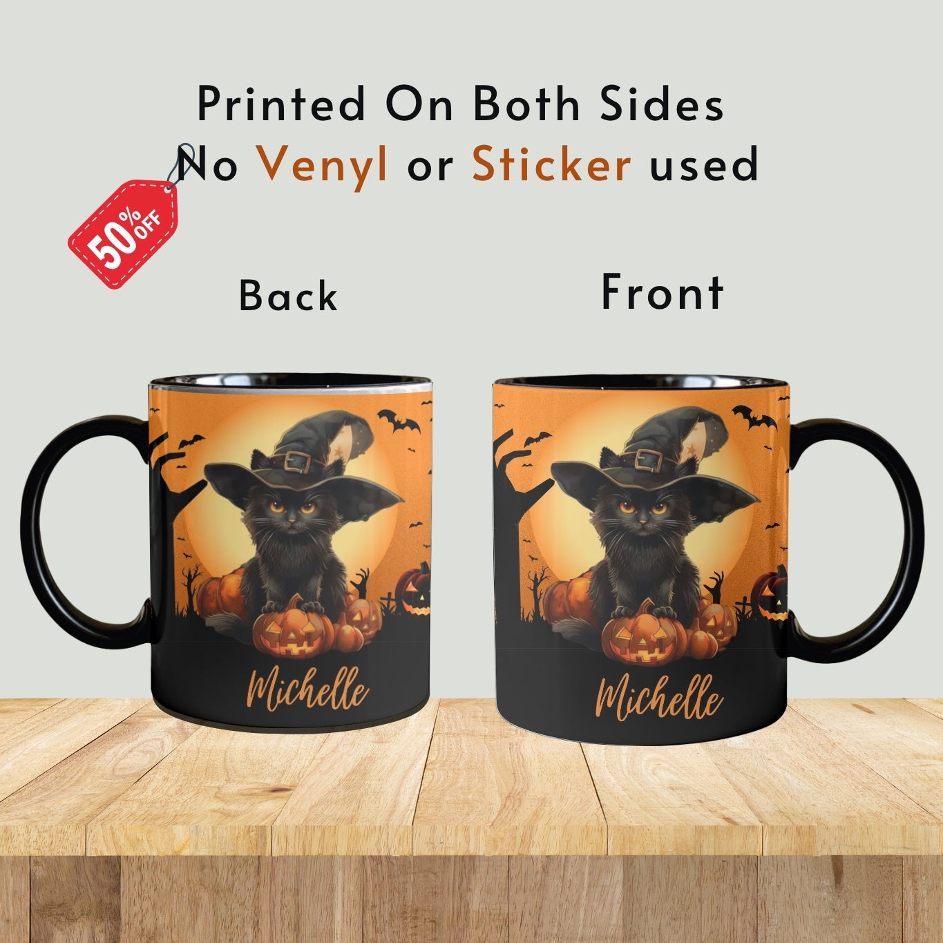 Personalized Black Cat Halloween Mug: Spooky Autumn Gift