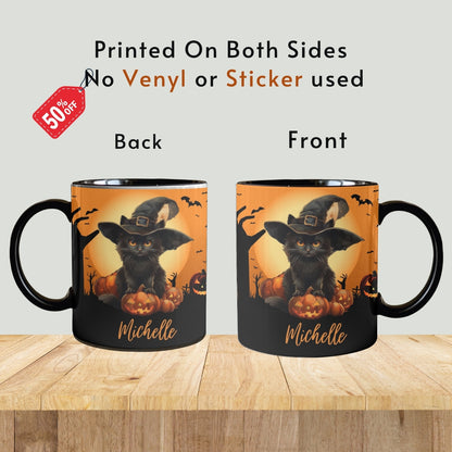 Personalized Black Cat Halloween Mug: Spooky Autumn Gift