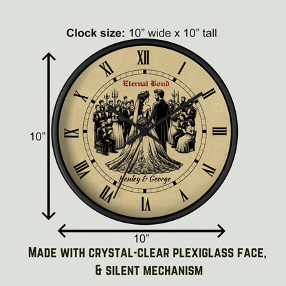 Personalized Wedding Wall Clock – Custom Name Wooden Clock with Bride & Groom Design – Unique Anniversary Gift, Newlywed Home Decor