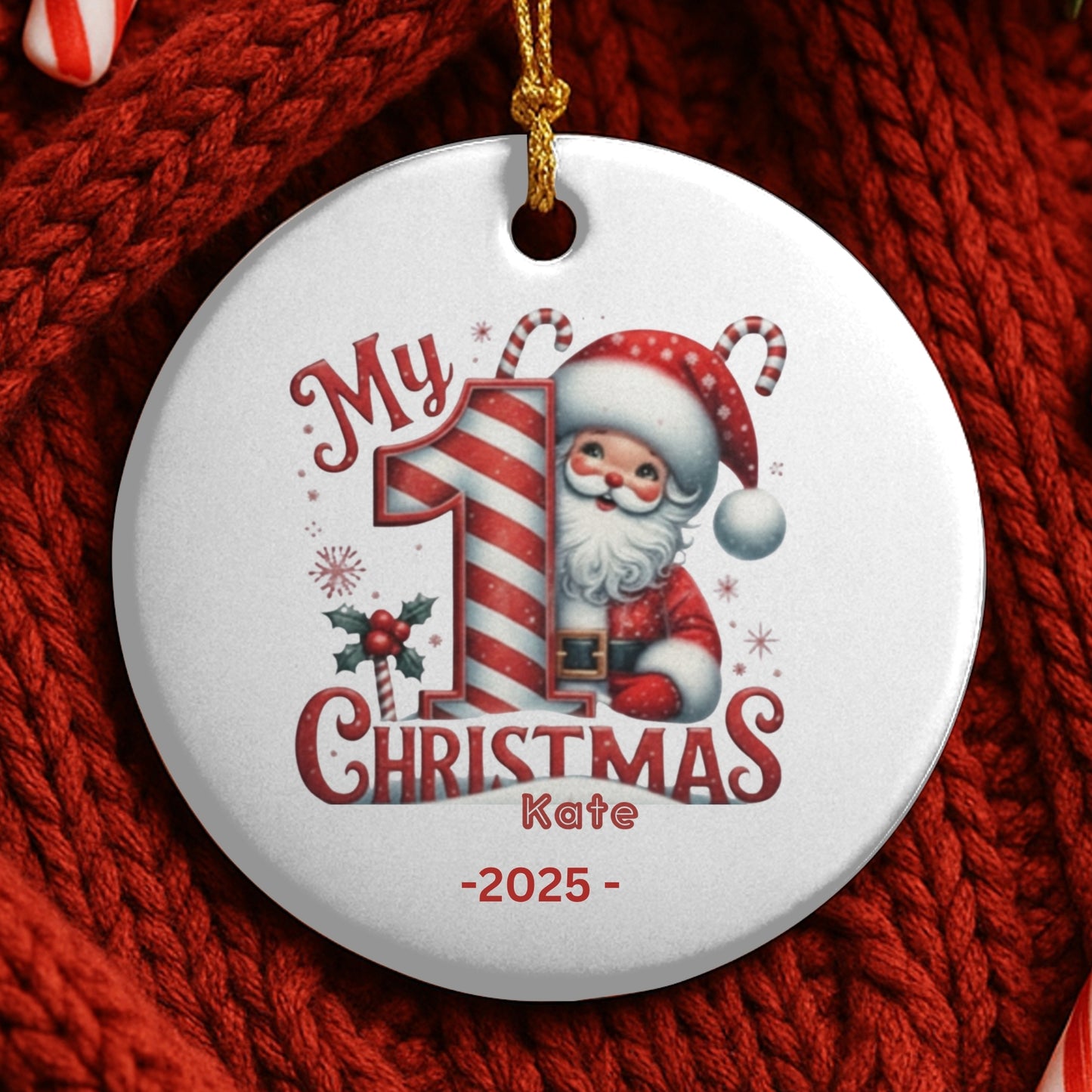 Baby's First Christmas Decoration| Personalised Baby's 1st Christmas Scene Decoration | Keepsake Christmas Santa Gift Ceramic Ornament