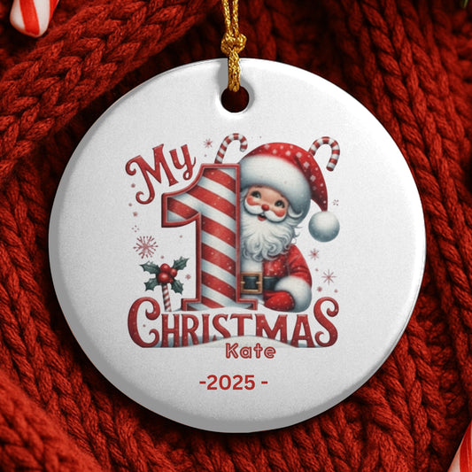 Baby's First Christmas Decoration| Personalised Baby's 1st Christmas Scene Decoration | Keepsake Christmas Santa Gift Ceramic Ornament