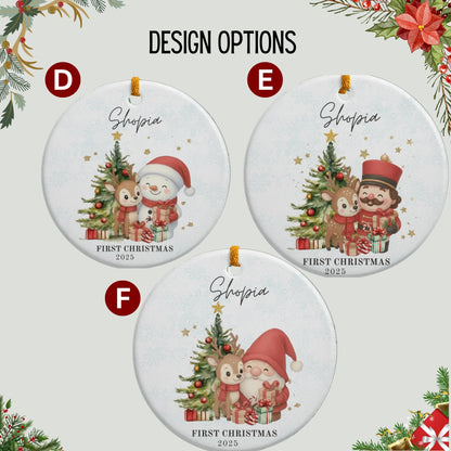 Baby's First Christmas Decoration| Personalised Baby's 1st Christmas Scene Decoration | Keepsake Christmas Bauble Gift Ceramic Ornament