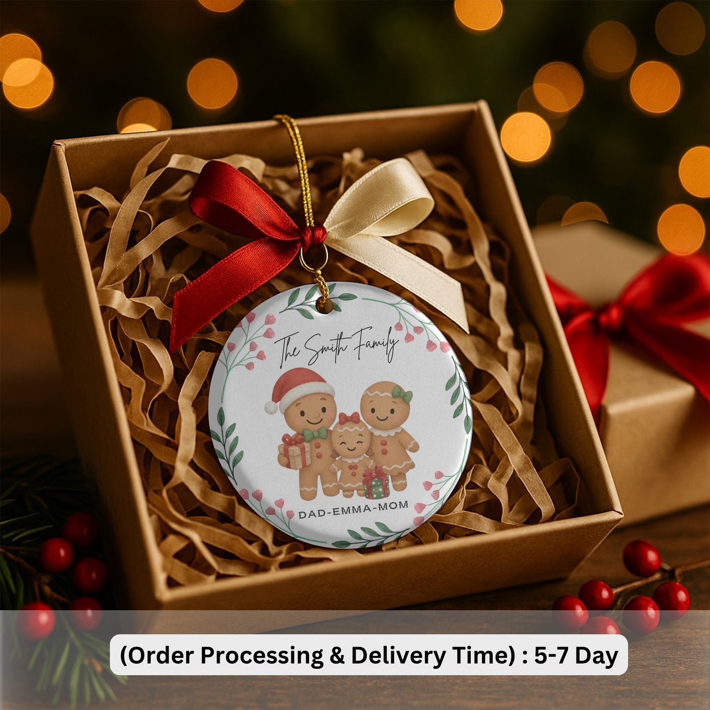 Personalized Family Ornament, Christmas Gift For Family, Family With Names,Christmas Ornament, Custom Family Gift, Custom Gingerbread Family