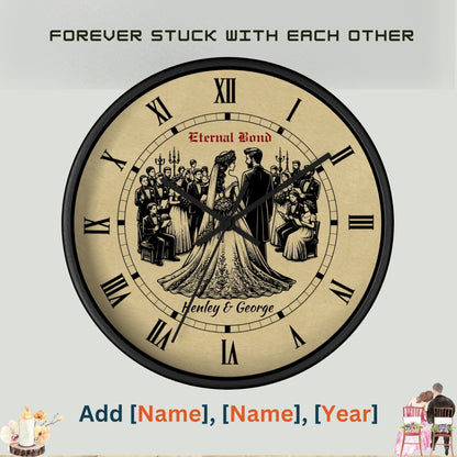 Personalized Wedding Wall Clock – Custom Name Wooden Clock with Bride & Groom Design – Unique Anniversary Gift, Newlywed Home Decor