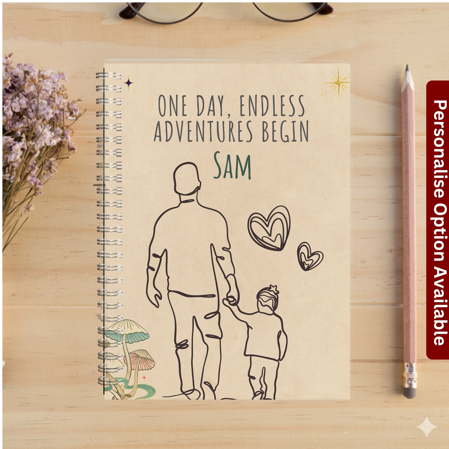 Custom Spiral Notebook, Personalized Name Journal, Floral Diary, Daily Gratitude Journal, Unique Gift for Dad, Father’s Day Present