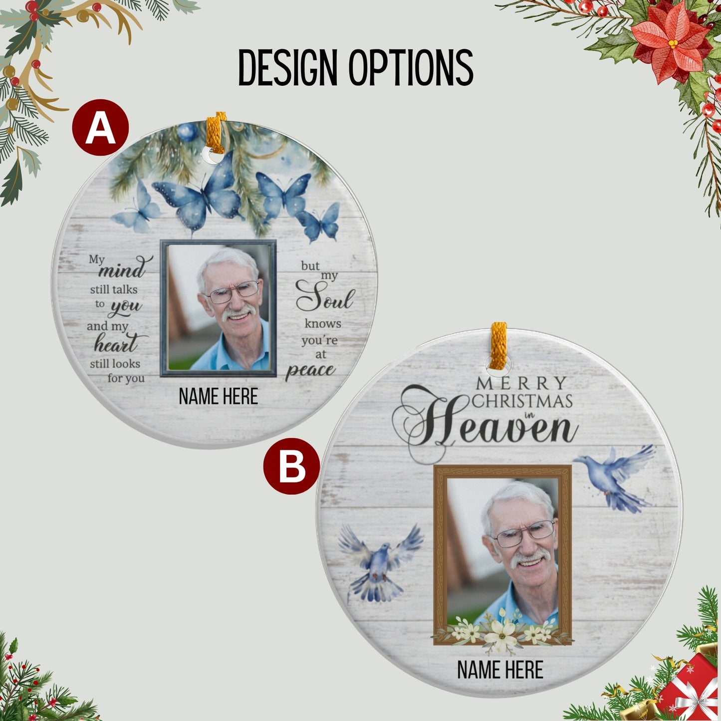 Custom Photo Memorial Christmas Ornament - Custom In Loving Memory Christmas Ornament - Family Member Remembrance Ceramic Ornament