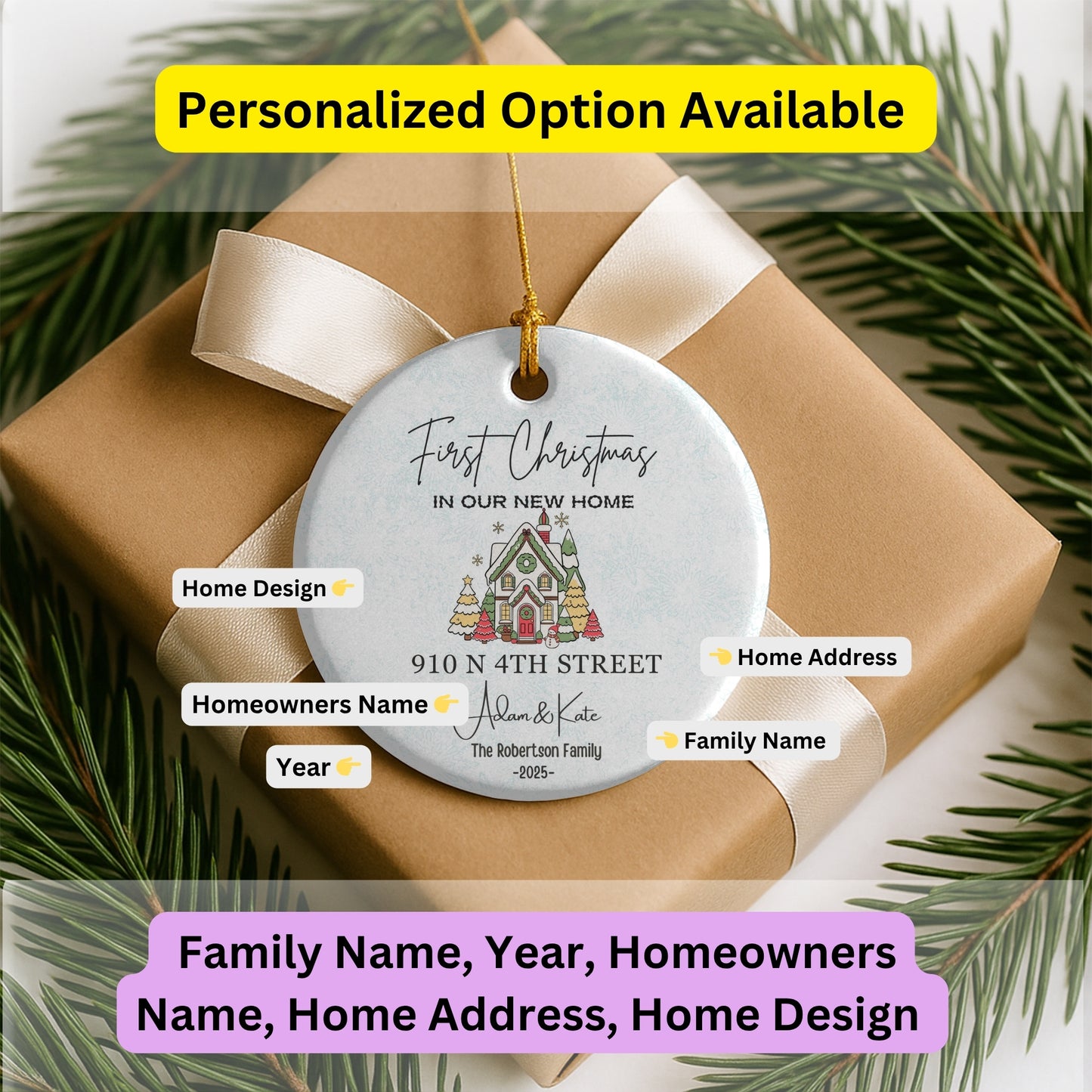 New Home Ornament, New Home Christmas Ornament 2025, Our First Christmas in Our New Home, Christmas Tree New Home Ornament, Address Ornament