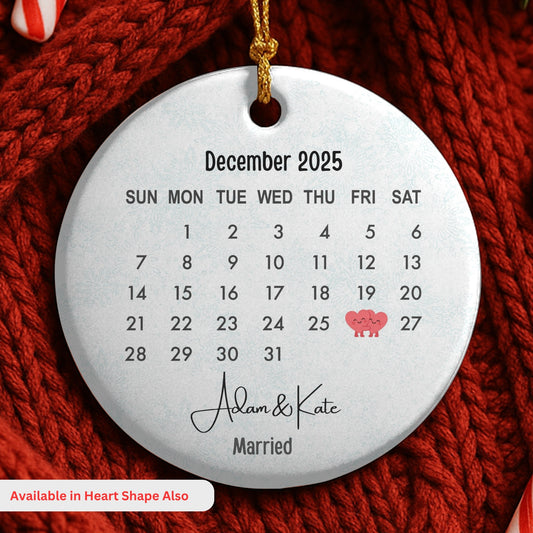 Married Ornament, Wedding Gift, Wedding Date ornament, Heart Calendar, Anniversary Gift, Our First Christmas, Newlywed Gift, Wedding Gift