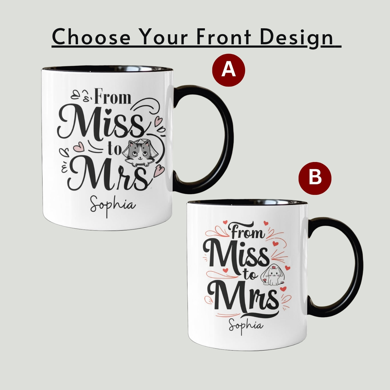 Personalized Future Mrs Mug, Personalised Name Cat Mug Gift Bride to Be, Bridal Shower Gift, Wedding Mug, Custom Name Fiance Coffee Cup