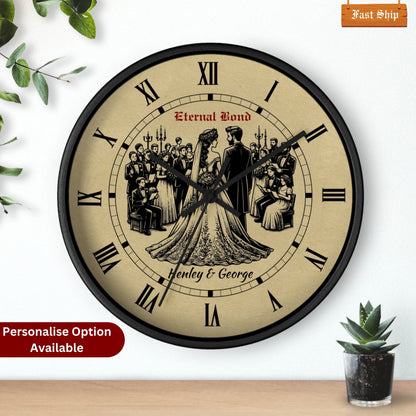 Personalized Wedding Wall Clock – Custom Name Wooden Clock with Bride & Groom Design – Unique Anniversary Gift, Newlywed Home Decor