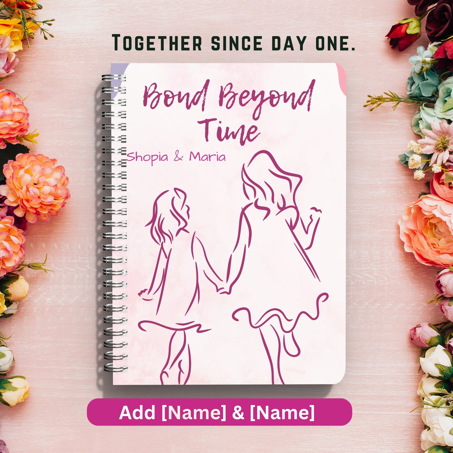 Personalized Spiral Notebook, Custom Name Journal, Floral Diary, Gratitude Journal, Personalized Gift for Sister Friend or Coworker