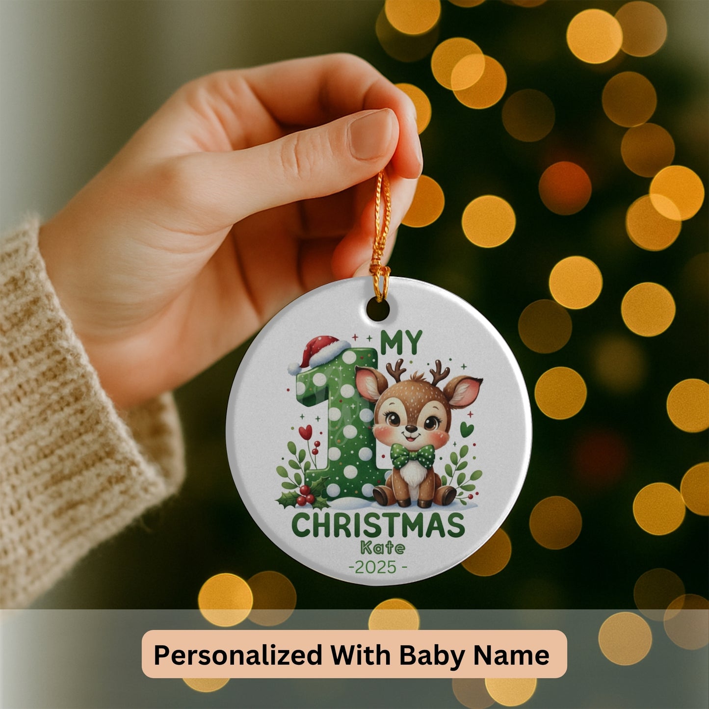 Baby's First Christmas Decoration| Personalised Baby's 1st Christmas Scene Decoration | Keepsake Christmas Santa Gift Ceramic Ornament