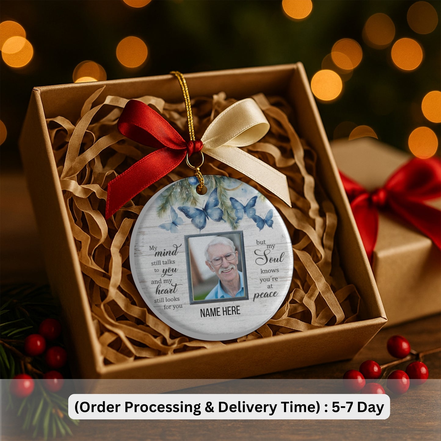 Custom Photo Memorial Christmas Ornament - Custom In Loving Memory Christmas Ornament - Family Member Remembrance Ceramic Ornament