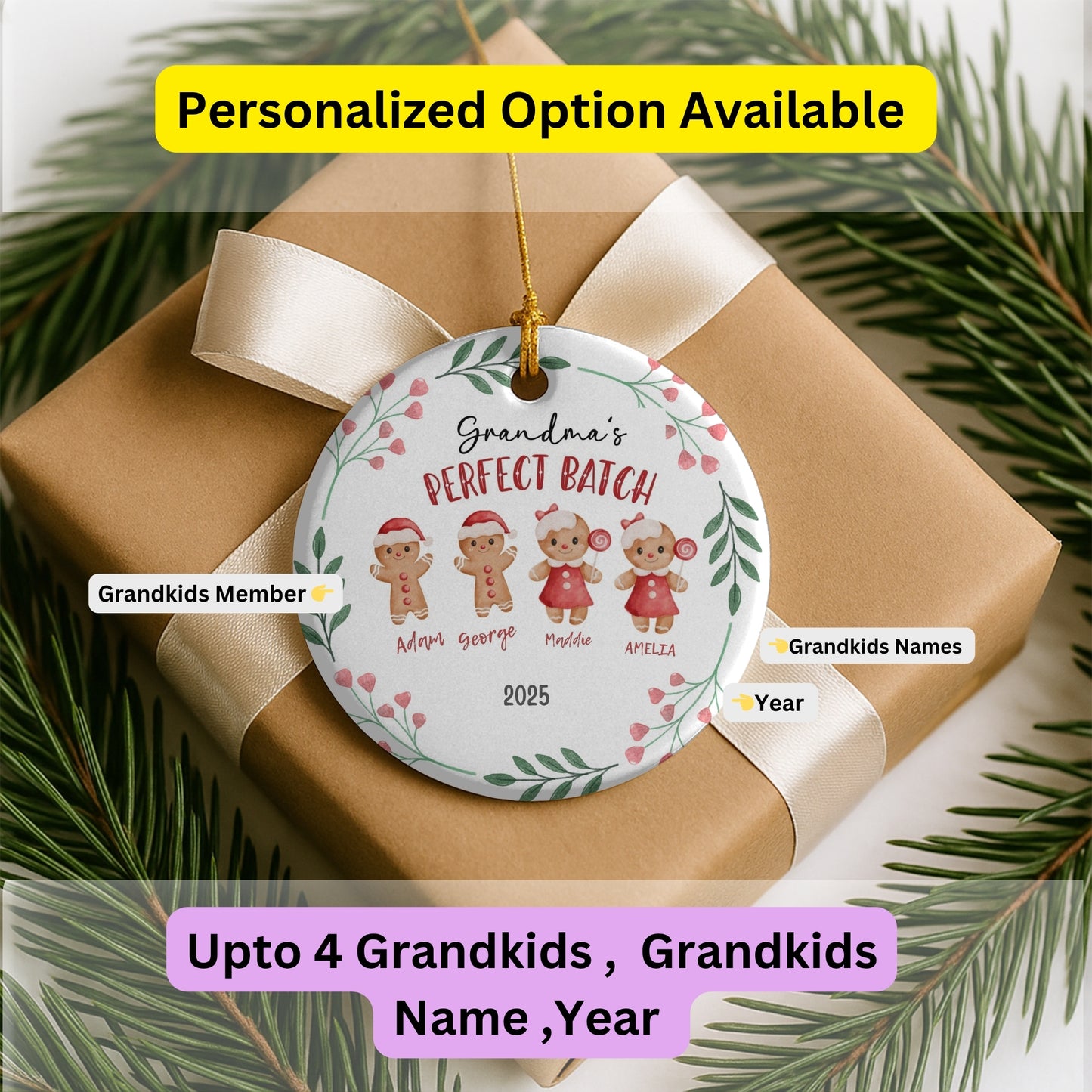 Custom Grandma Christmas Ornament, Personalized 2025 Ornament, Grandkids Names, Keepsake Gift, Perfect Batch Grandma Ornament With Grandkids