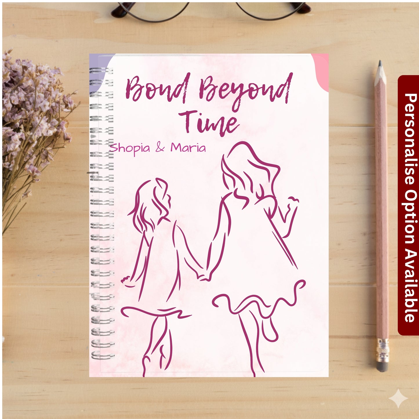 Personalized Spiral Notebook, Custom Name Journal, Floral Diary, Gratitude Journal, Personalized Gift for Sister Friend or Coworker