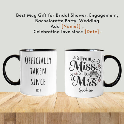 Personalized Future Mrs Mug, Personalised Name Cat Mug Gift Bride to Be, Bridal Shower Gift, Wedding Mug, Custom Name Fiance Coffee Cup