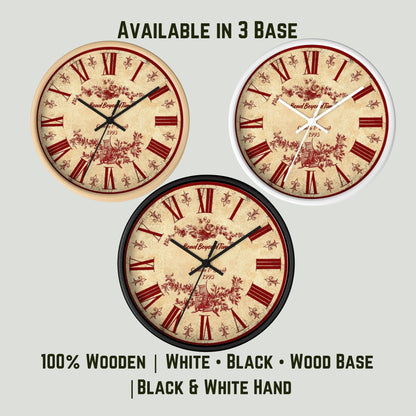 Personalized Vintage Wall Clock – Custom Name & Year Wooden Clock with Roman Numerals Floral Design – Unique Wedding or Anniversary Gift